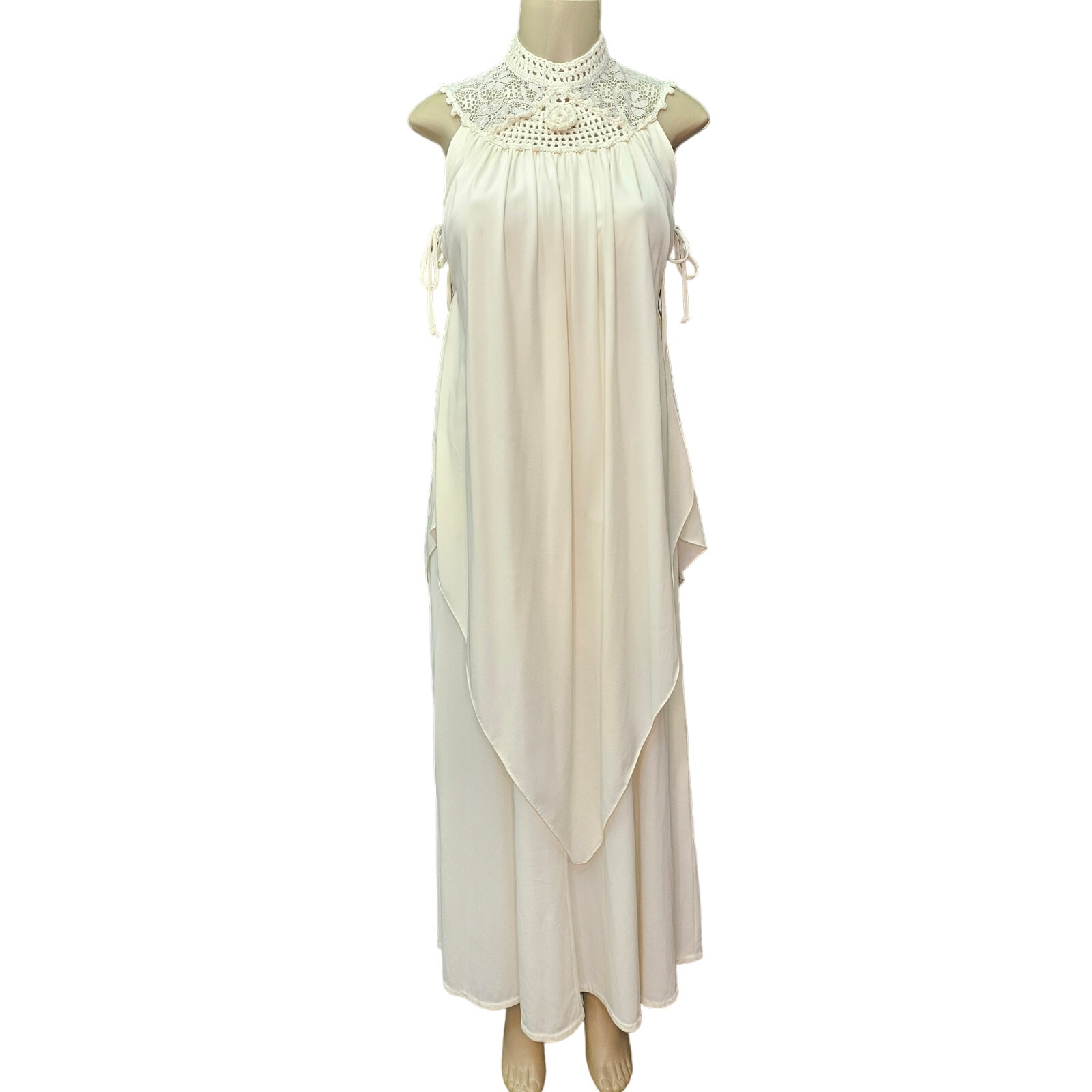 70s Vintage Bohemian Crochet Maxi Dress Grecian Fairy Goddess Romantic Flowy 10